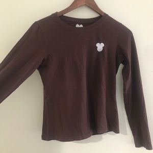 Brown Mickey Mouse embroided long sleeve